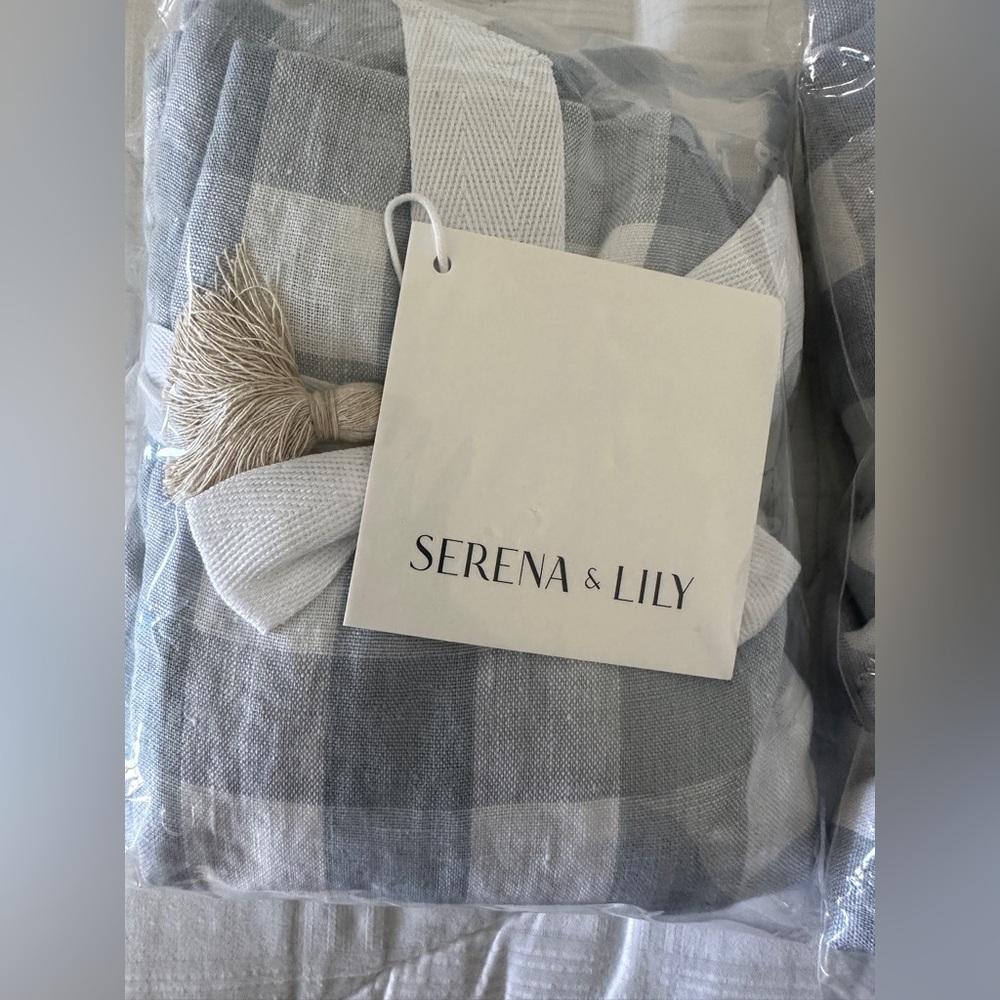 Serena and Lily linen Euroshams Set of 2 Hyannis Sham Coastal Blue NWT gingham